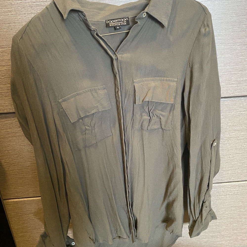 Army green button down blouse